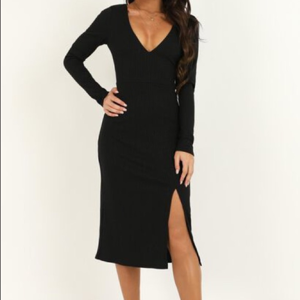 Showpo Clone Me Black Ribbed long sleeve Dress